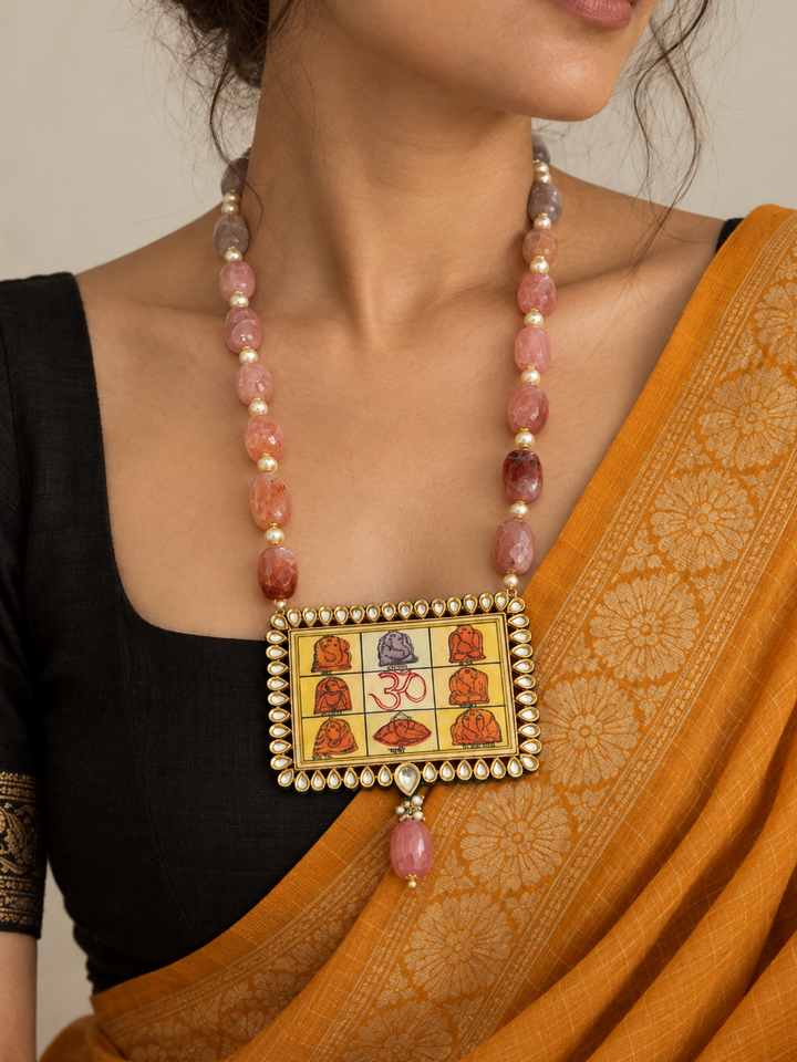 Hand Painted Ganesha Yantra Pendant Necklace