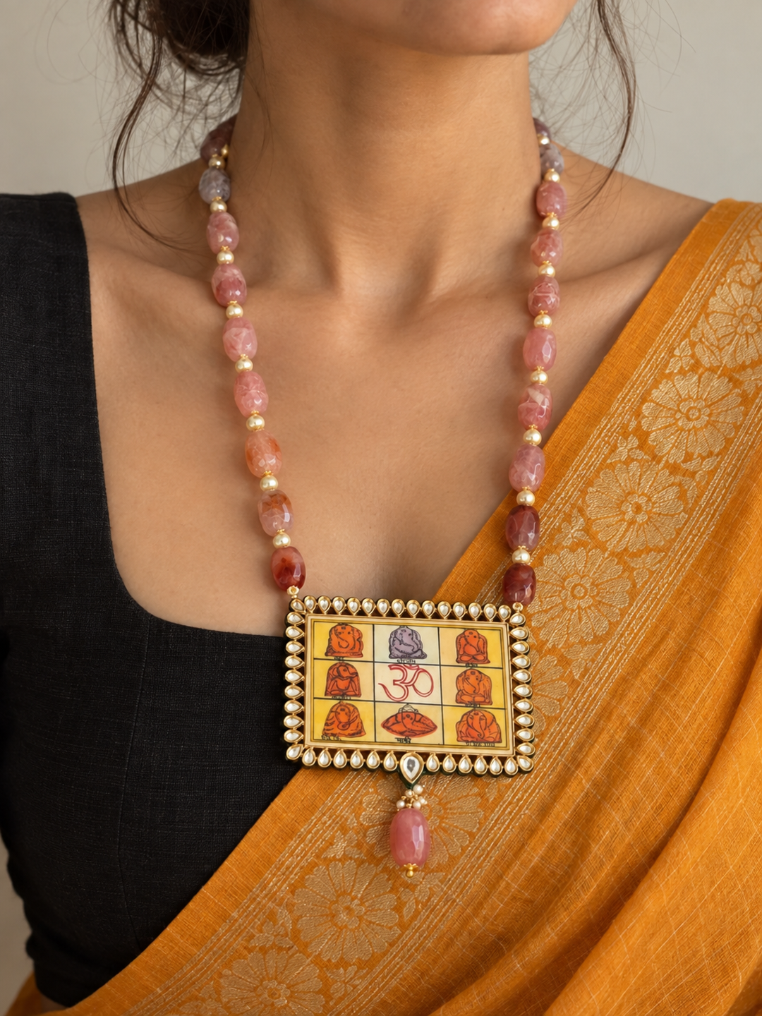 Hand Painted Ganesha Yantra Pendant Necklace