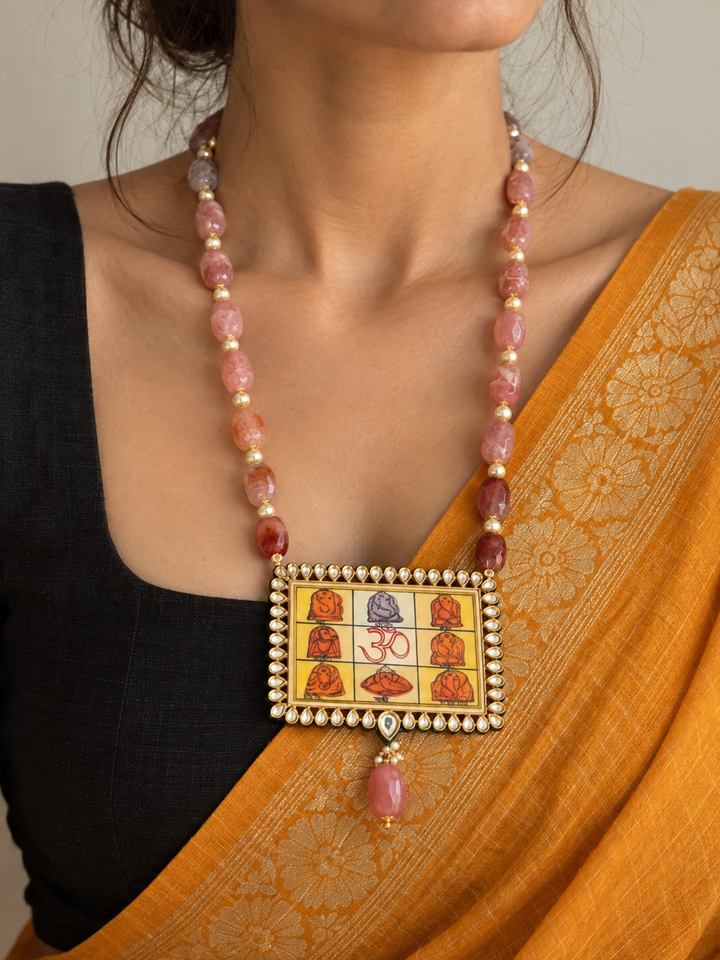 Hand Painted Ganesha Yantra Pendant Necklace