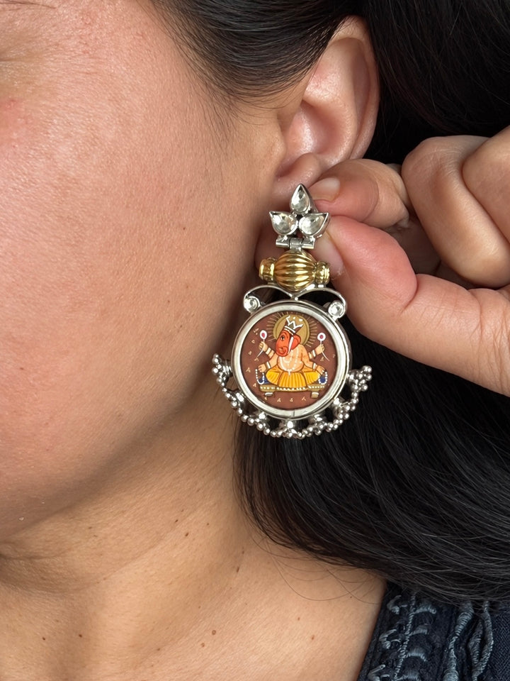 925 Silver Handpainted Ganesha Statement Earrings
