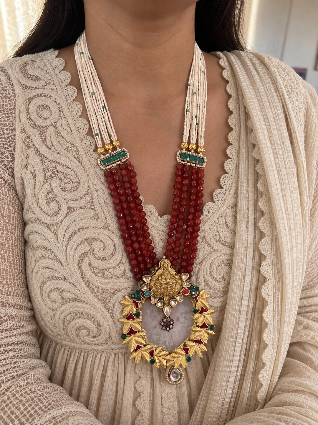 Statement Natural Druzy Agate & Kundan Ganesha Necklace