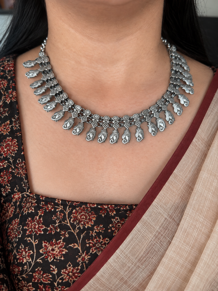 Antique Oxidized Silver Ganesha Motif Collar Necklace