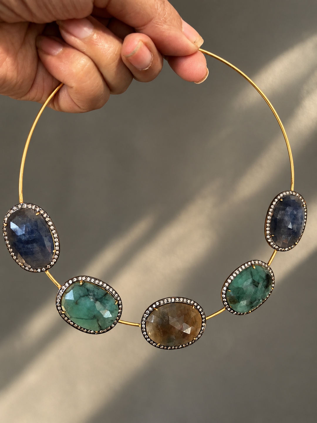 Antique Gold Multi-Sapphire 925 Silver Hasli Set