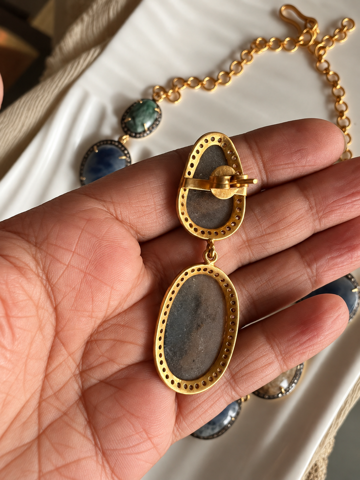 Gold-Plated Multi-Sapphire 925 Silver Necklace Set