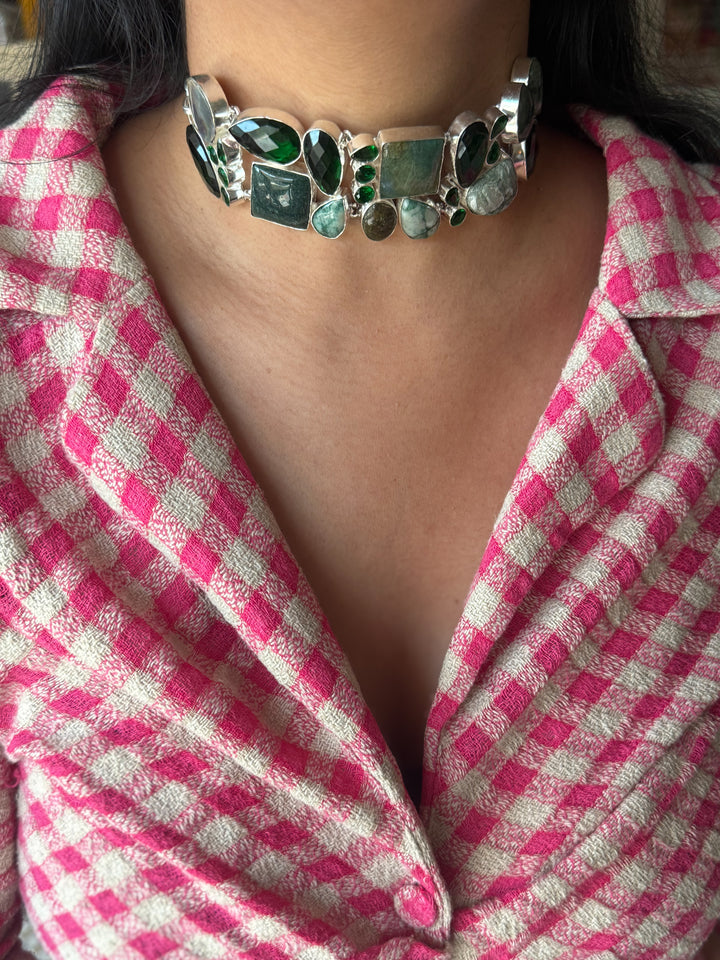 Statement Choker – Silver Brass, Adjustable Necklace