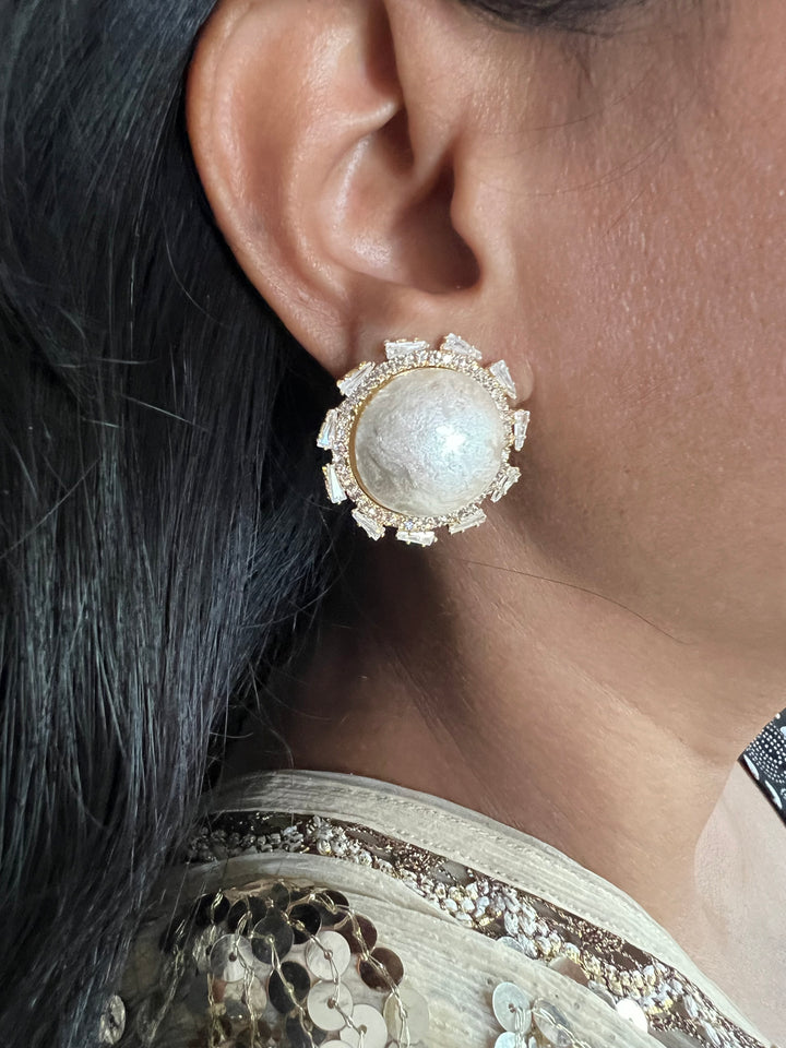 Elegant Textured Pearl Stud Earrings | SHIVKA Designer Jewelry