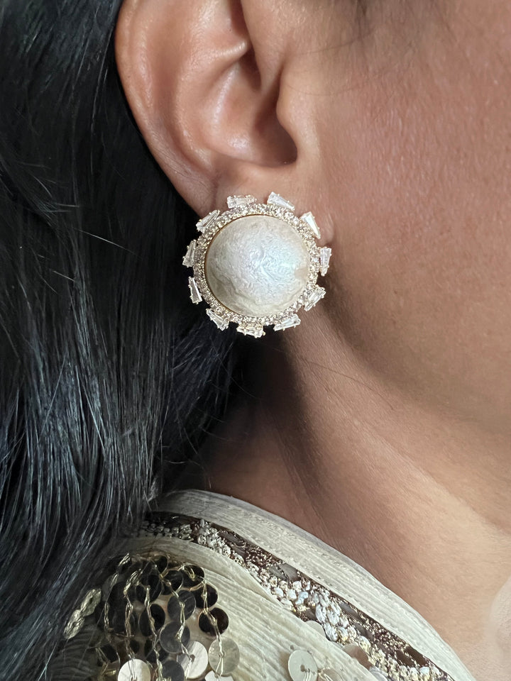 Elegant Textured Pearl Stud Earrings | SHIVKA Designer Jewelry