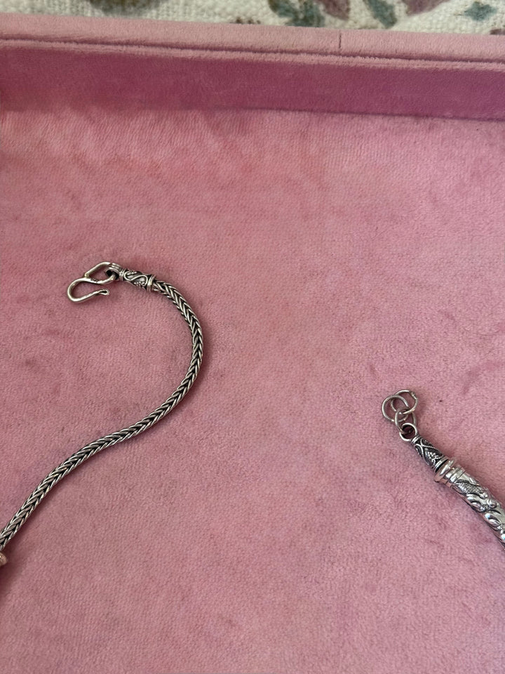 Handmade 925 Silver Hasli Necklace with Natural Amethyst Drop | Adjustable Hook Closure Jewelry