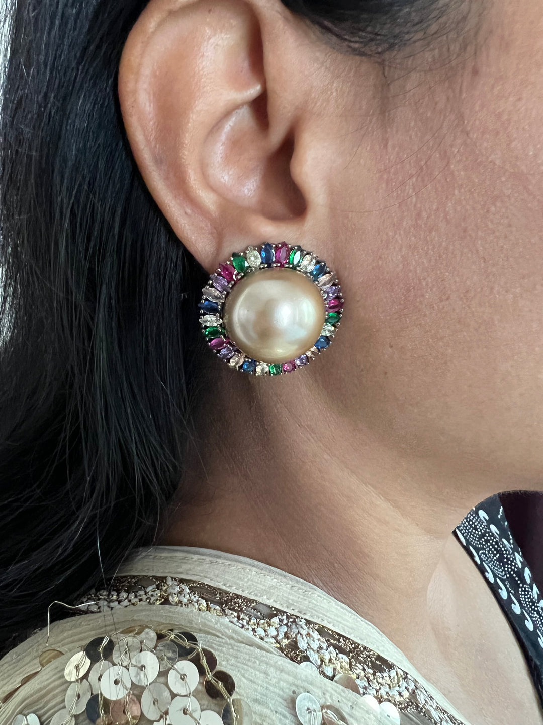 Elegant Pearl Stud Earrings | SHIVKA Designer Jewelry