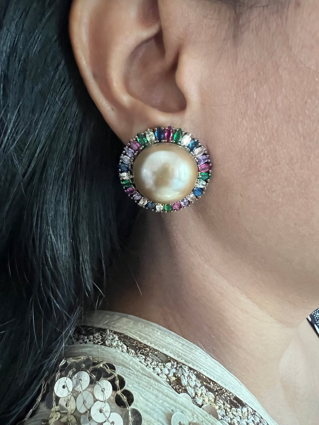 Elegant Pearl Stud Earrings | SHIVKA Designer Jewelry