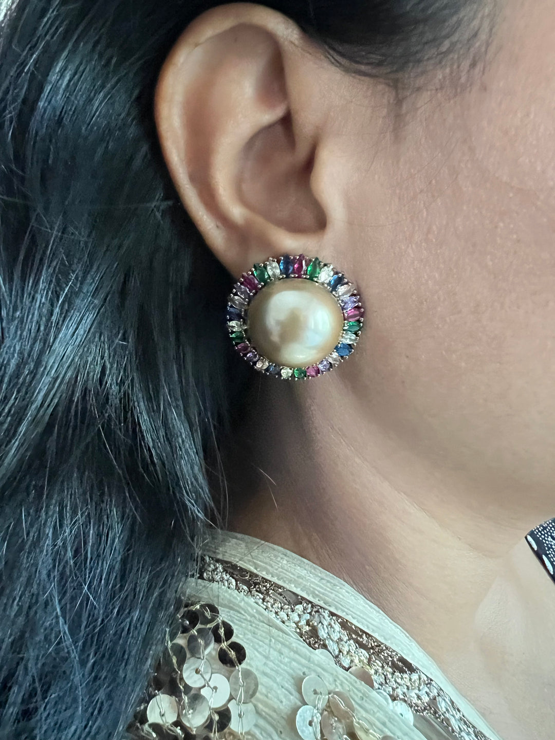 Elegant Pearl Stud Earrings | SHIVKA Designer Jewelry