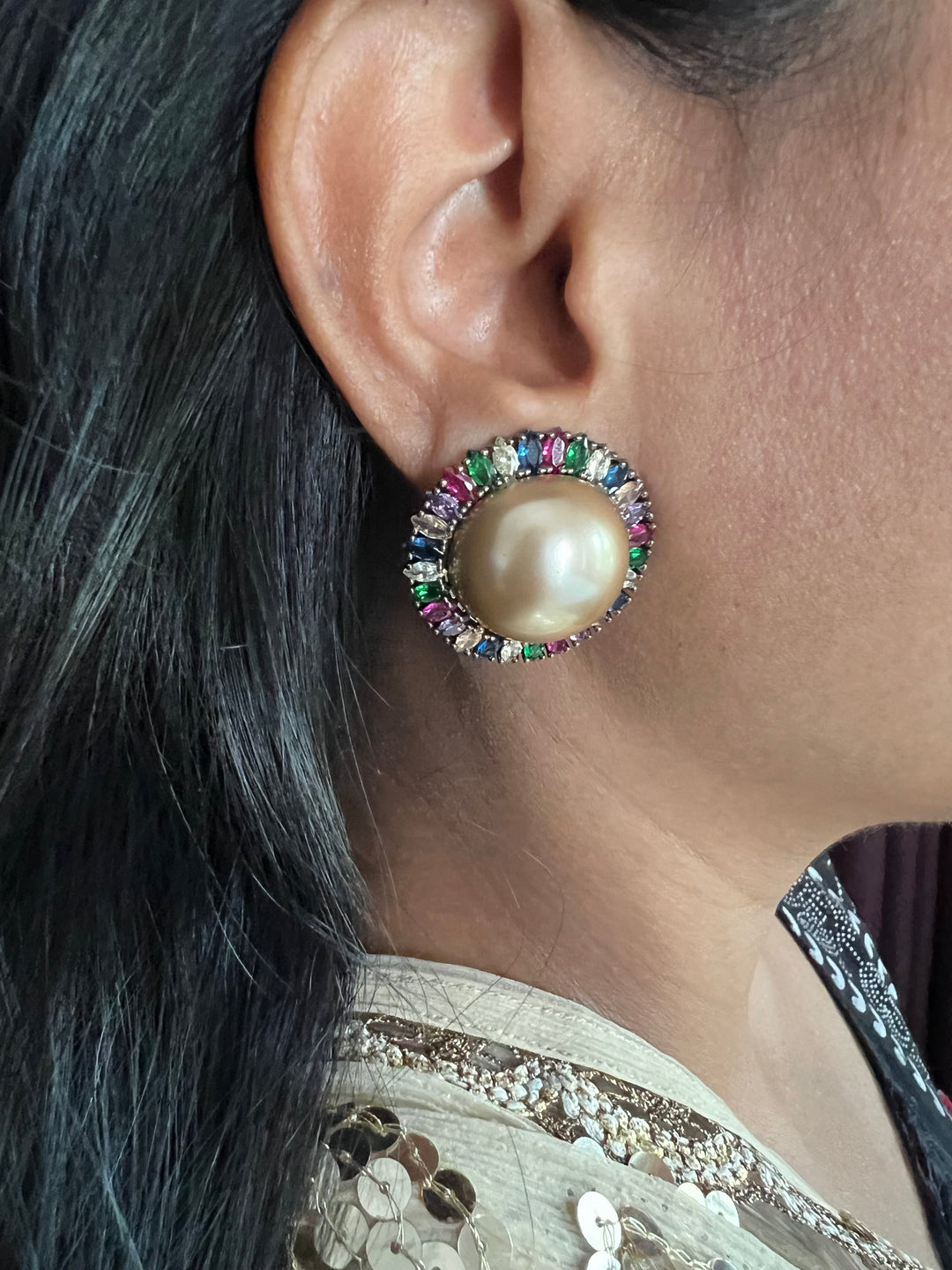 Elegant Pearl Stud Earrings | SHIVKA Designer Jewelry