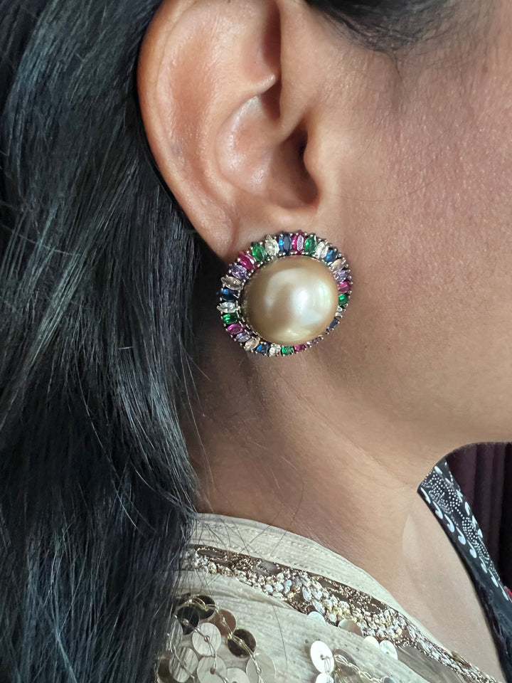 Elegant Pearl Stud Earrings | SHIVKA Designer Jewelry