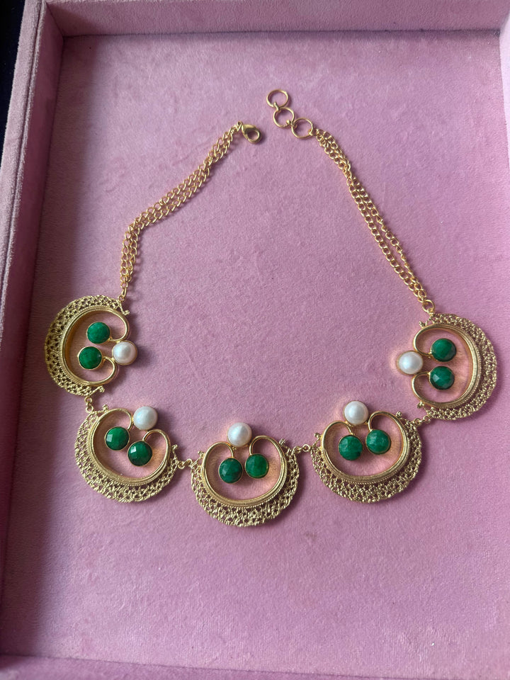 Handmade Pearl and Quartz Statement Necklace | Gold Polish Brass Adjustable Lobster Claw Jewelry