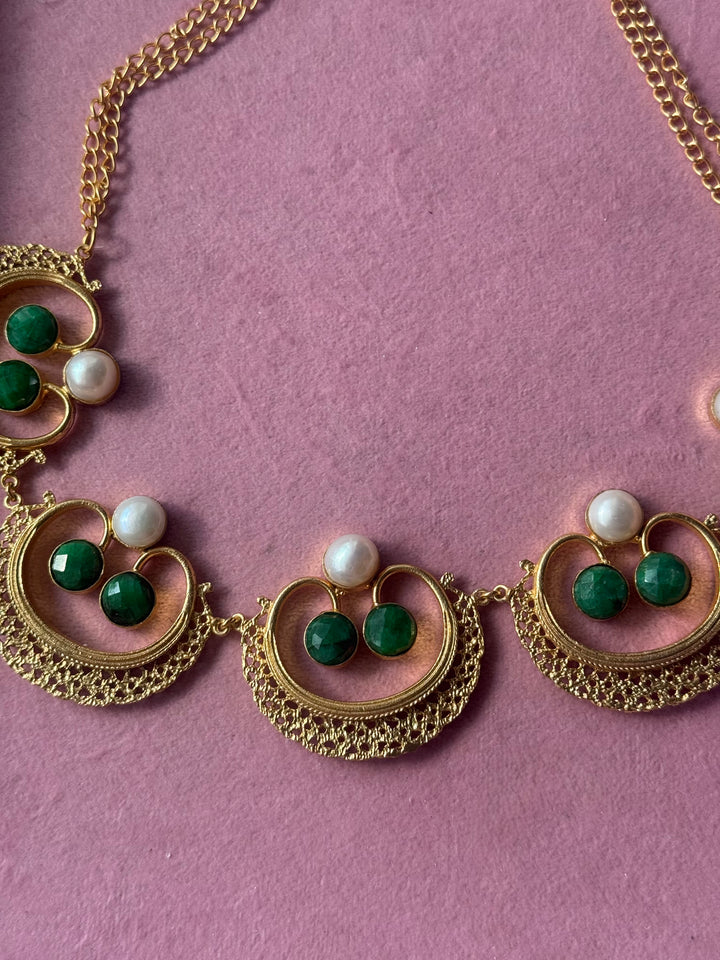 Handmade Pearl and Quartz Statement Necklace | Gold Polish Brass Adjustable Lobster Claw Jewelry