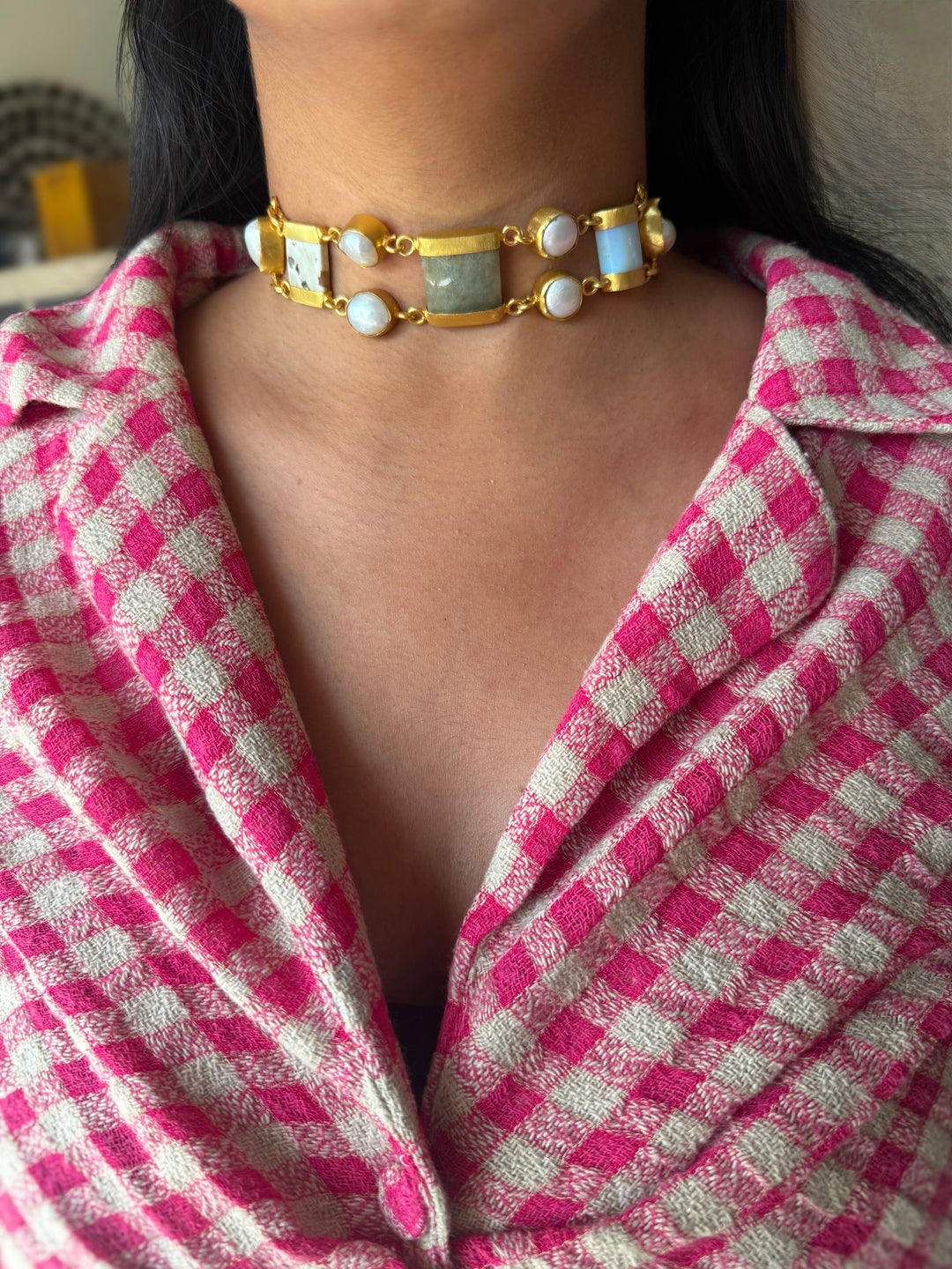 Statement Choker – Gold Brass, Adjustable Necklace