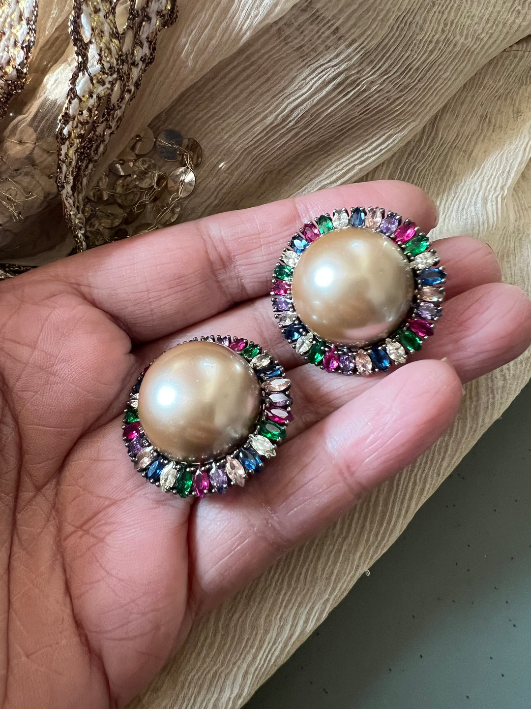 Elegant Pearl Stud Earrings | SHIVKA Designer Jewelry