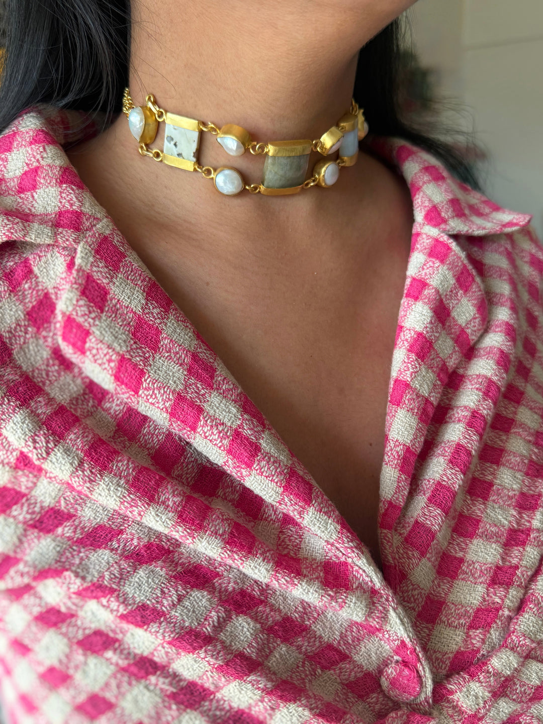 Statement Choker – Gold Brass, Adjustable Necklace
