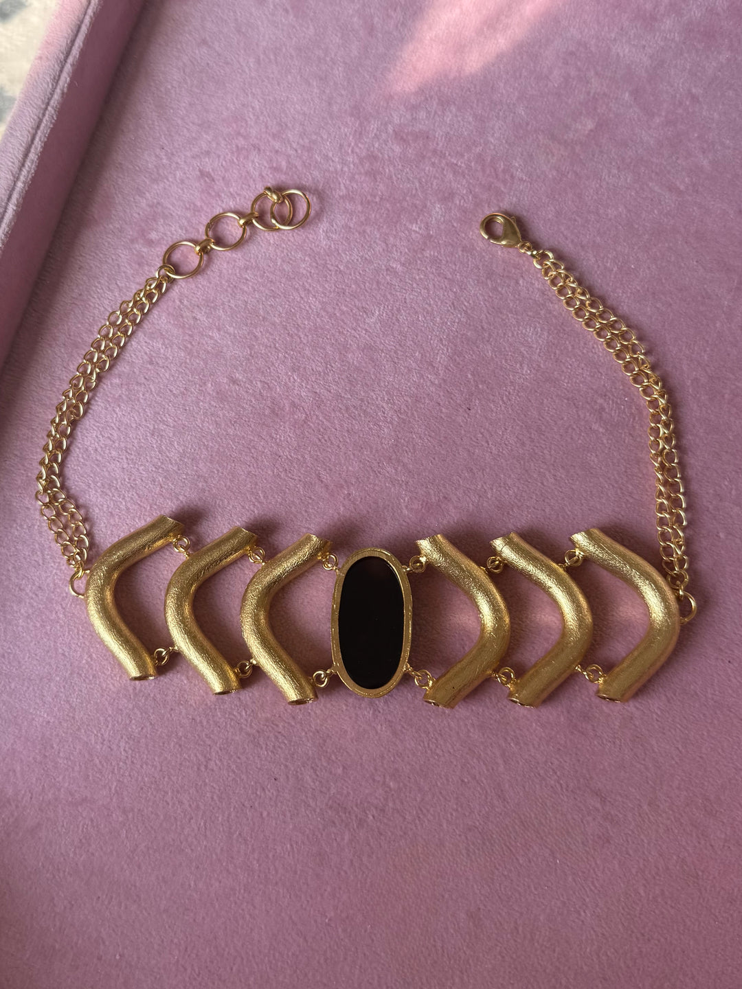 Black Onyx Gemstone Choker – Gold Brass, Adjustable Necklace