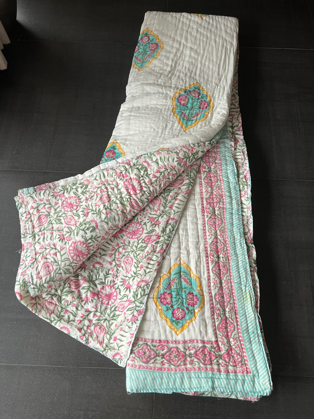 Double Bed Jaipur Quilt/ Queen Bed Jaipur Quilt/ Pure Cotton Quilt/ Hand Block Printed Quilt