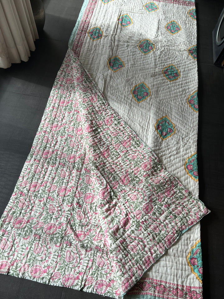 Double Bed Jaipur Quilt/ Queen Bed Jaipur Quilt/ Pure Cotton Quilt/ Hand Block Printed Quilt
