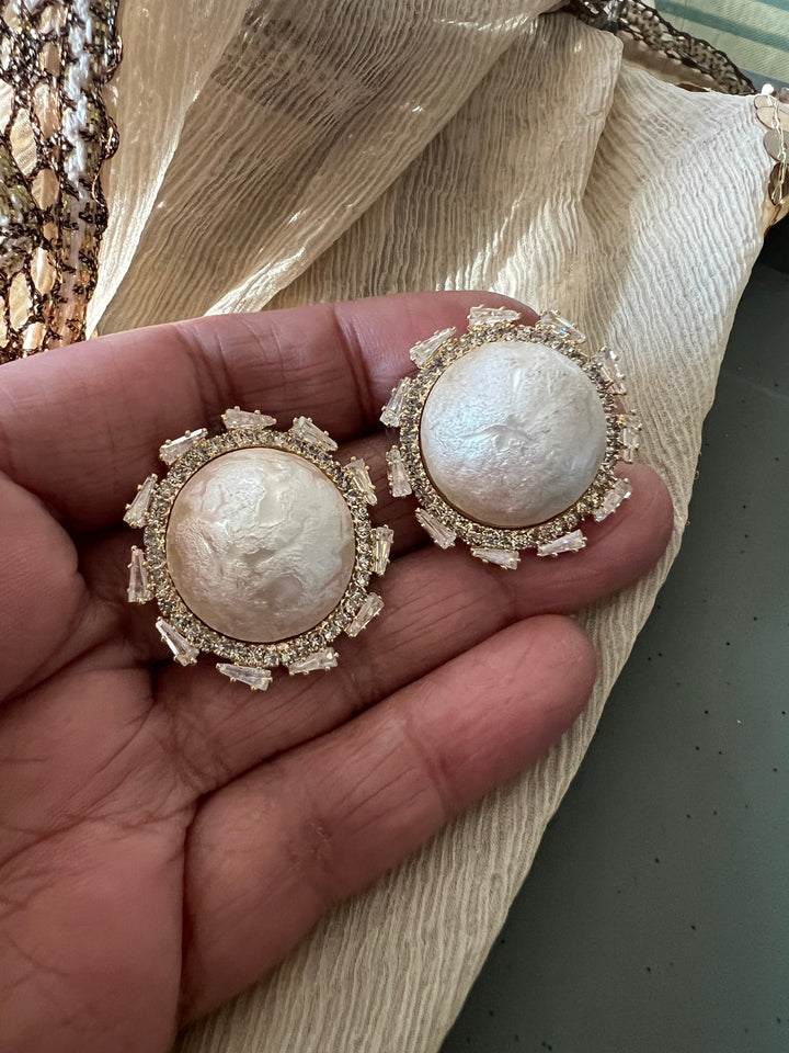 Elegant Textured Pearl Stud Earrings | SHIVKA Designer Jewelry