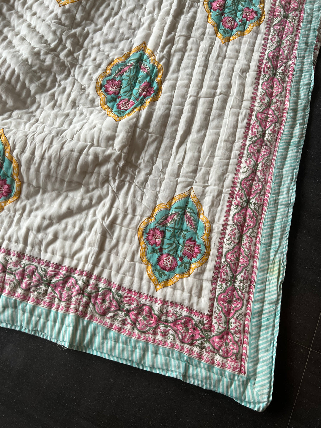 Double Bed Jaipur Quilt/ Queen Bed Jaipur Quilt/ Pure Cotton Quilt/ Hand Block Printed Quilt