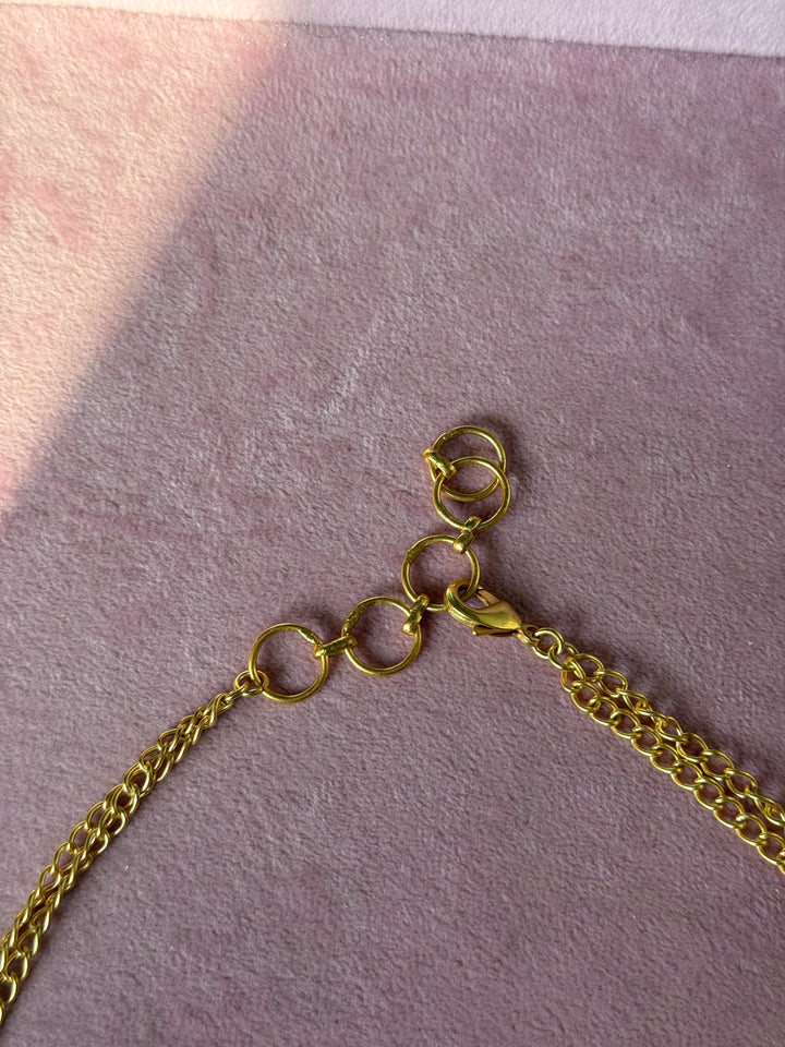 Pink Opal Gemstone Choker – Gold Brass, Adjustable Necklace