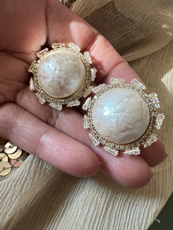 Elegant Textured Pearl Stud Earrings | SHIVKA Designer Jewelry