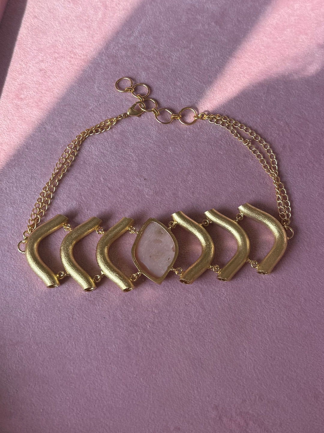 Pink Opal Gemstone Choker – Gold Brass, Adjustable Necklace