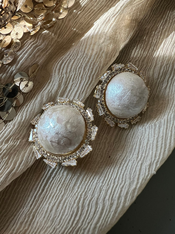 Elegant Textured Pearl Stud Earrings | SHIVKA Designer Jewelry