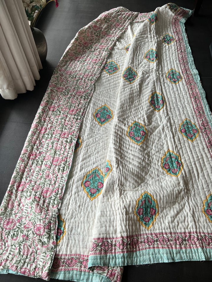 Double Bed Jaipur Quilt/ Queen Bed Jaipur Quilt/ Pure Cotton Quilt/ Hand Block Printed Quilt