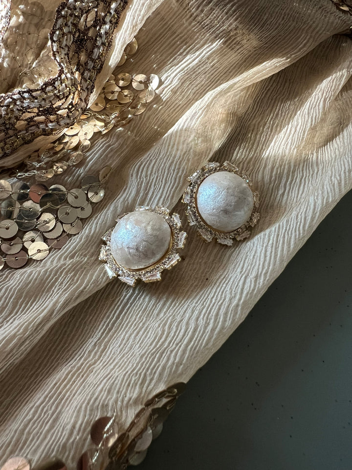 Elegant Textured Pearl Stud Earrings | SHIVKA Designer Jewelry