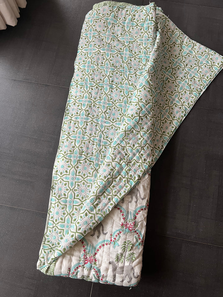 Double Bed Jaipur Quilt/ Queen Bed Jaipur Quilt/ Pure Cotton Quilt/ Hand Block Printed Quilt