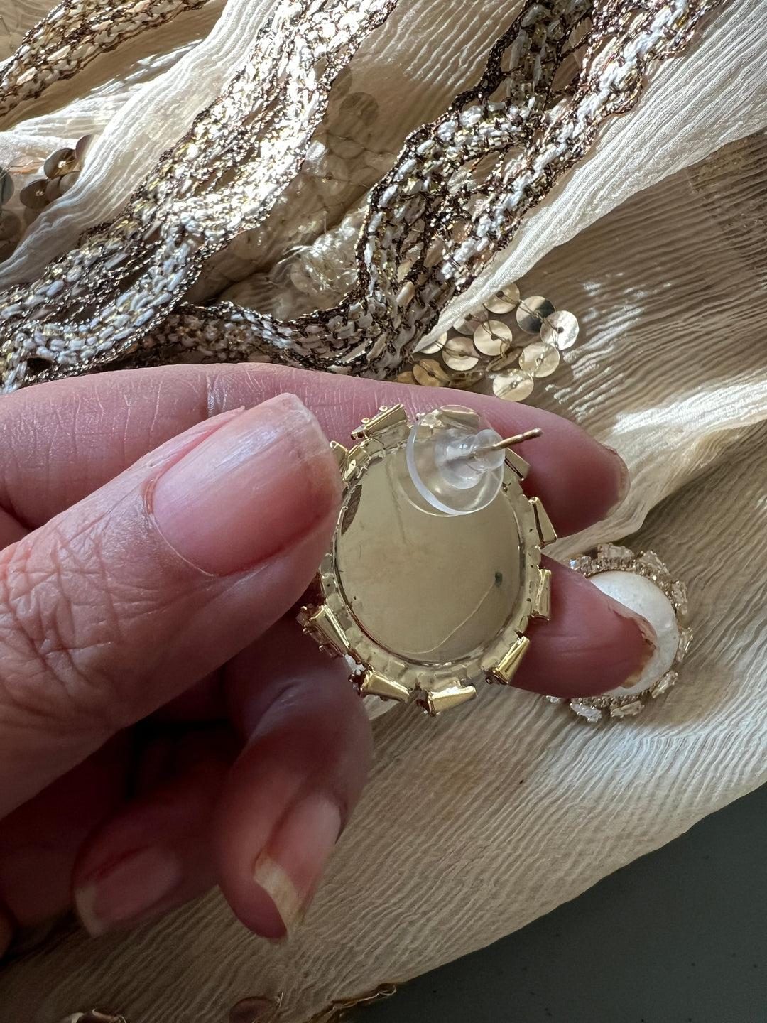 Elegant Textured Pearl Stud Earrings | SHIVKA Designer Jewelry