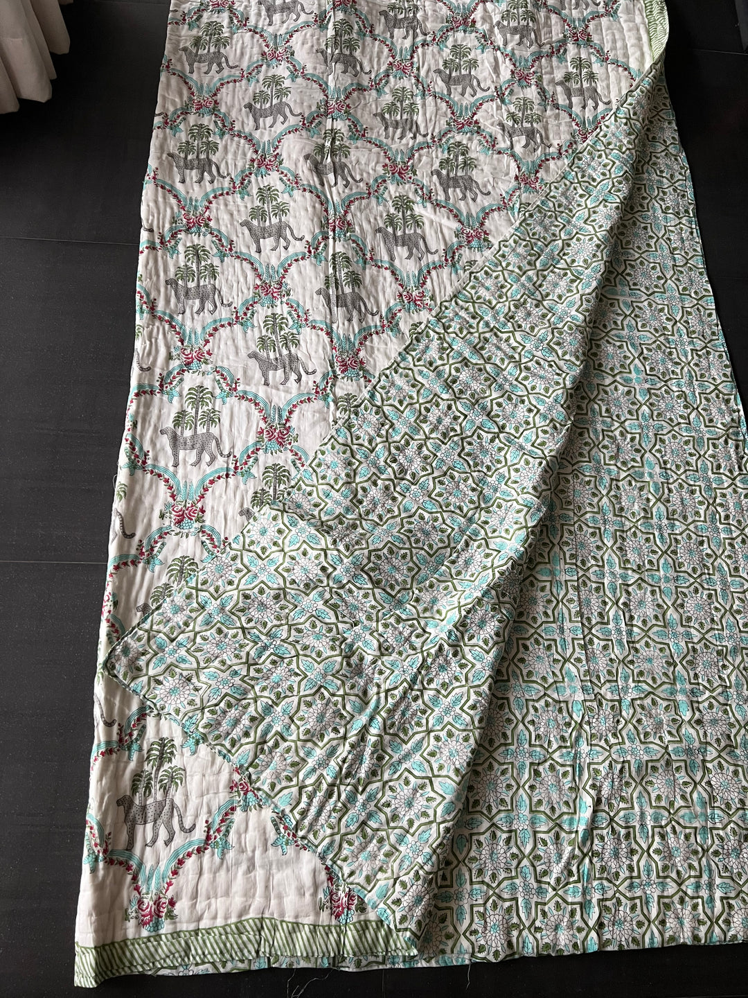 Double Bed Jaipur Quilt/ Queen Bed Jaipur Quilt/ Pure Cotton Quilt/ Hand Block Printed Quilt