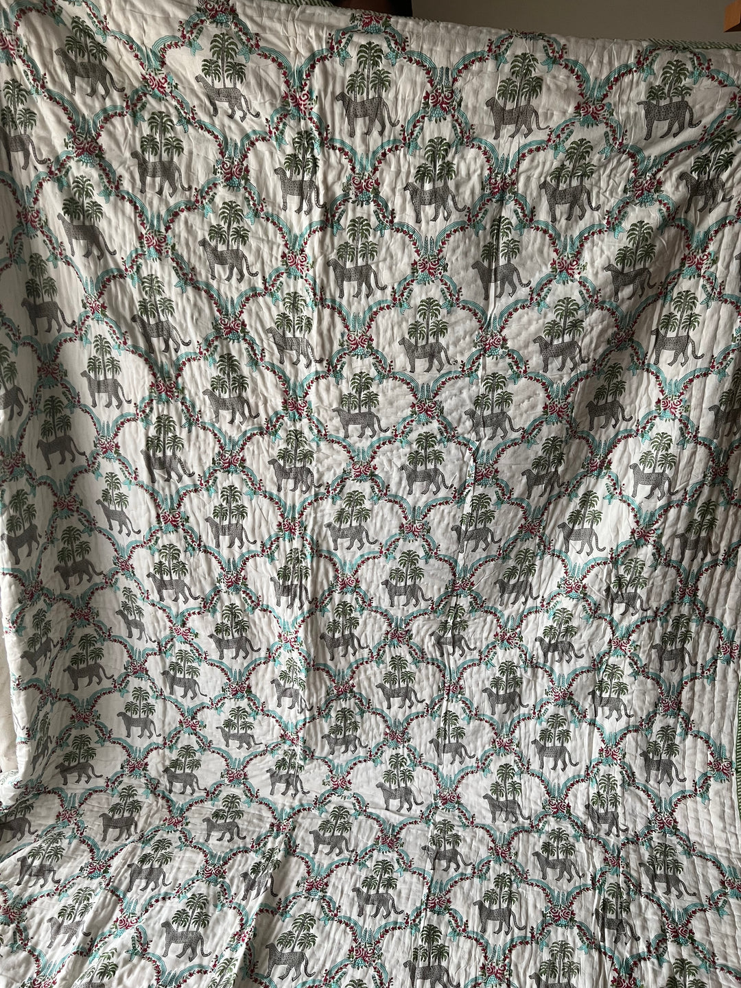 Double Bed Jaipur Quilt/ Queen Bed Jaipur Quilt/ Pure Cotton Quilt/ Hand Block Printed Quilt