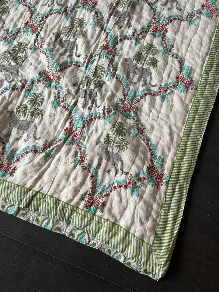 Double Bed Jaipur Quilt/ Queen Bed Jaipur Quilt/ Pure Cotton Quilt/ Hand Block Printed Quilt