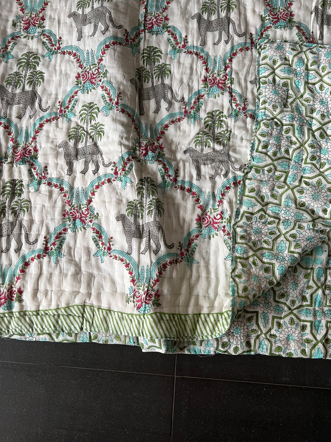 Double Bed Jaipur Quilt/ Queen Bed Jaipur Quilt/ Pure Cotton Quilt/ Hand Block Printed Quilt