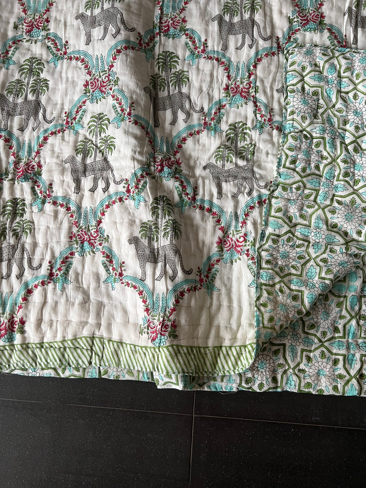 Double Bed Jaipur Quilt/ Queen Bed Jaipur Quilt/ Pure Cotton Quilt/ Hand Block Printed Quilt