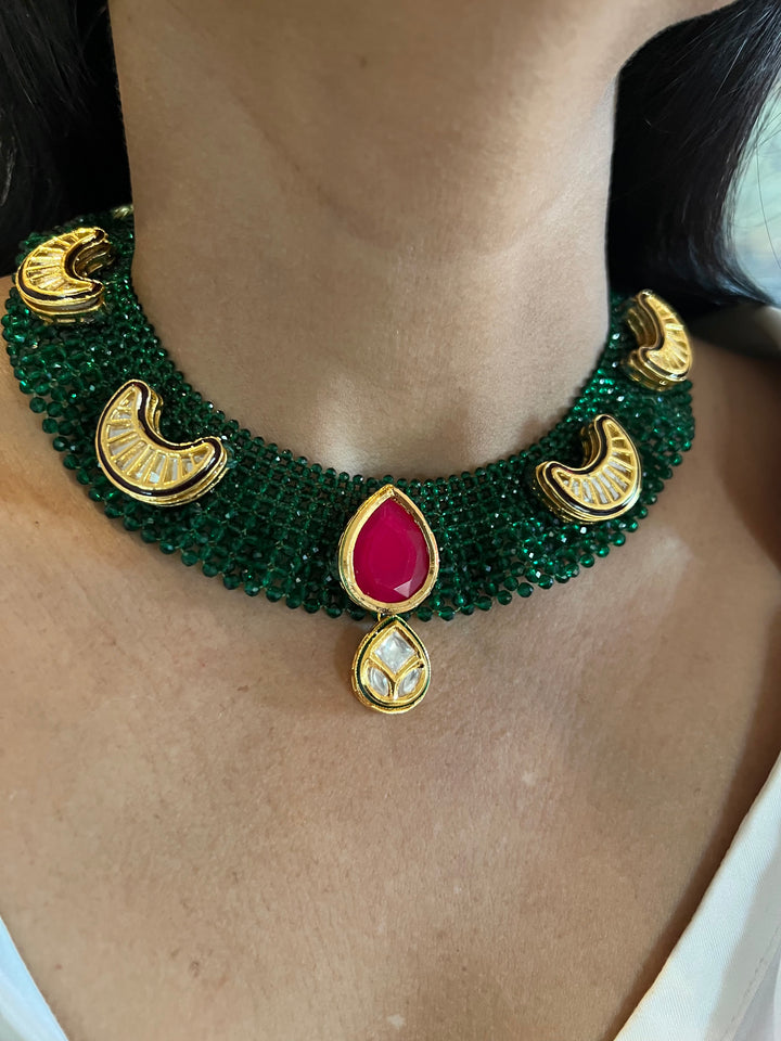 The Chandira Necklace Set | Statement Kundan Mesh Choker Necklace with Earrings