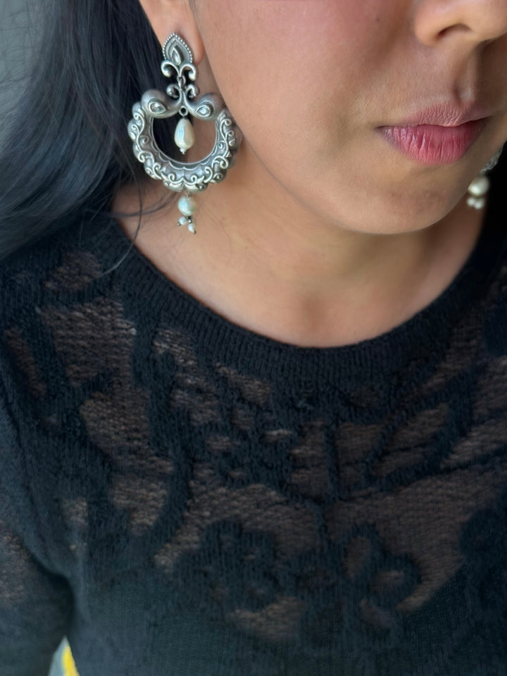 Handmade Designer Brass Earrings | SHIVKA | 7x4.5 cm | 28g Pair | Push Back | Statement Gift Jewelry