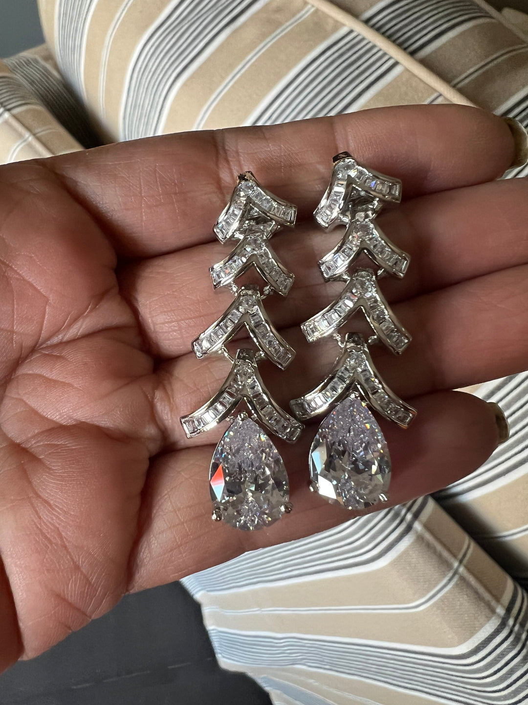 Designer Crystal CZ Earrings | SHIVKA | Rhodium Plated Festive Shine