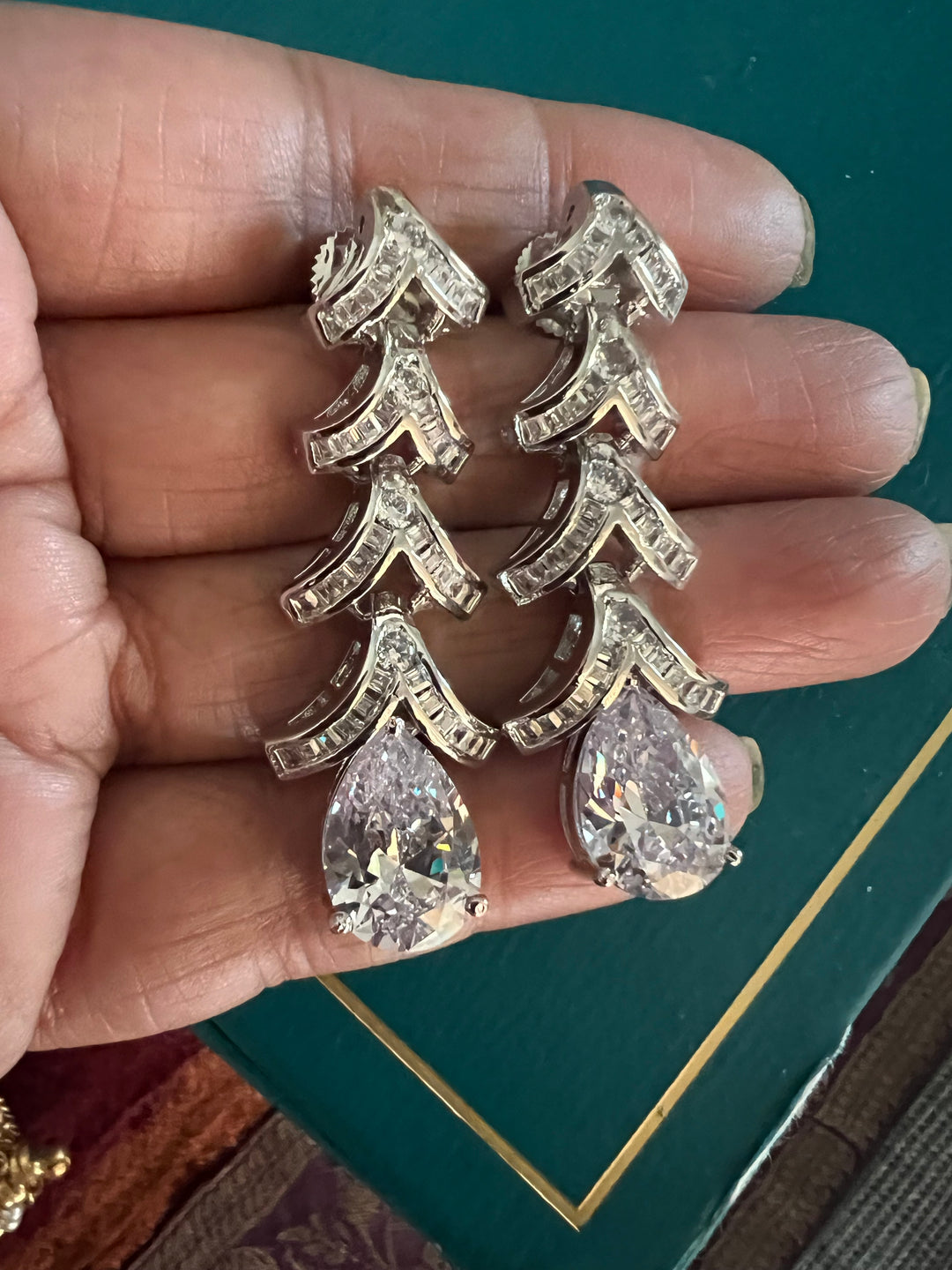 Designer Crystal CZ Earrings | SHIVKA | Rhodium Plated Festive Shine