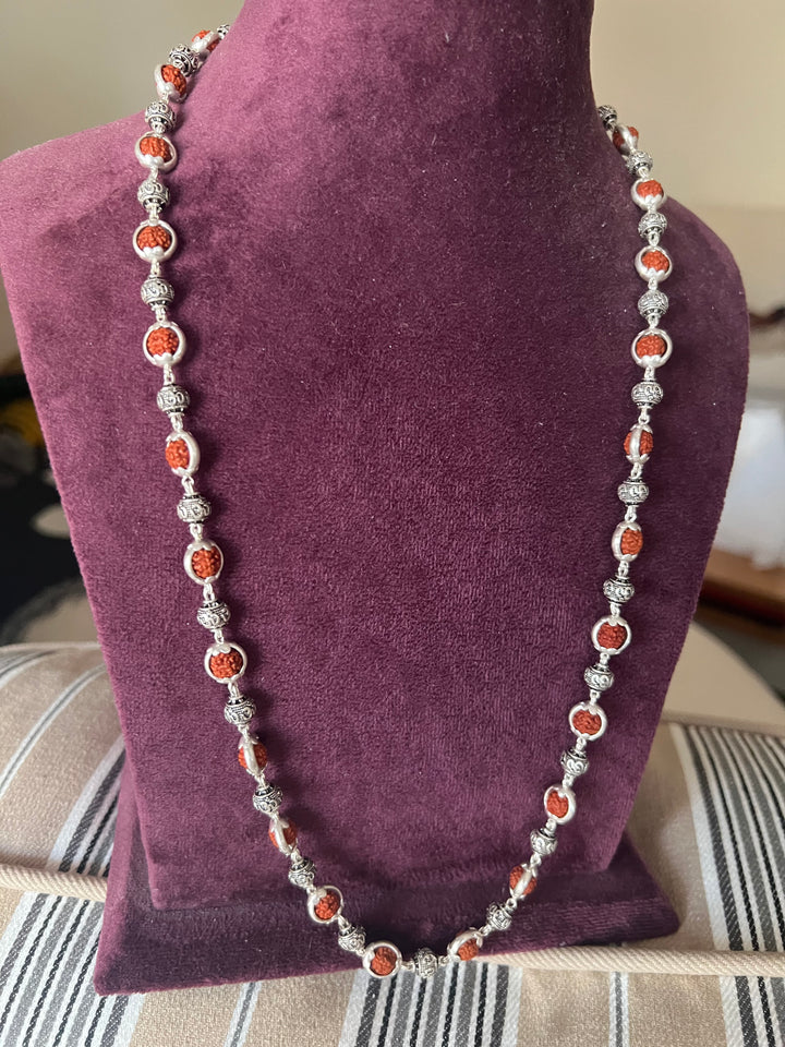 Handmade 925 Silver Necklace with Real Rudraksh & OM Beads | Spiritual Jewelry by SHIVKA