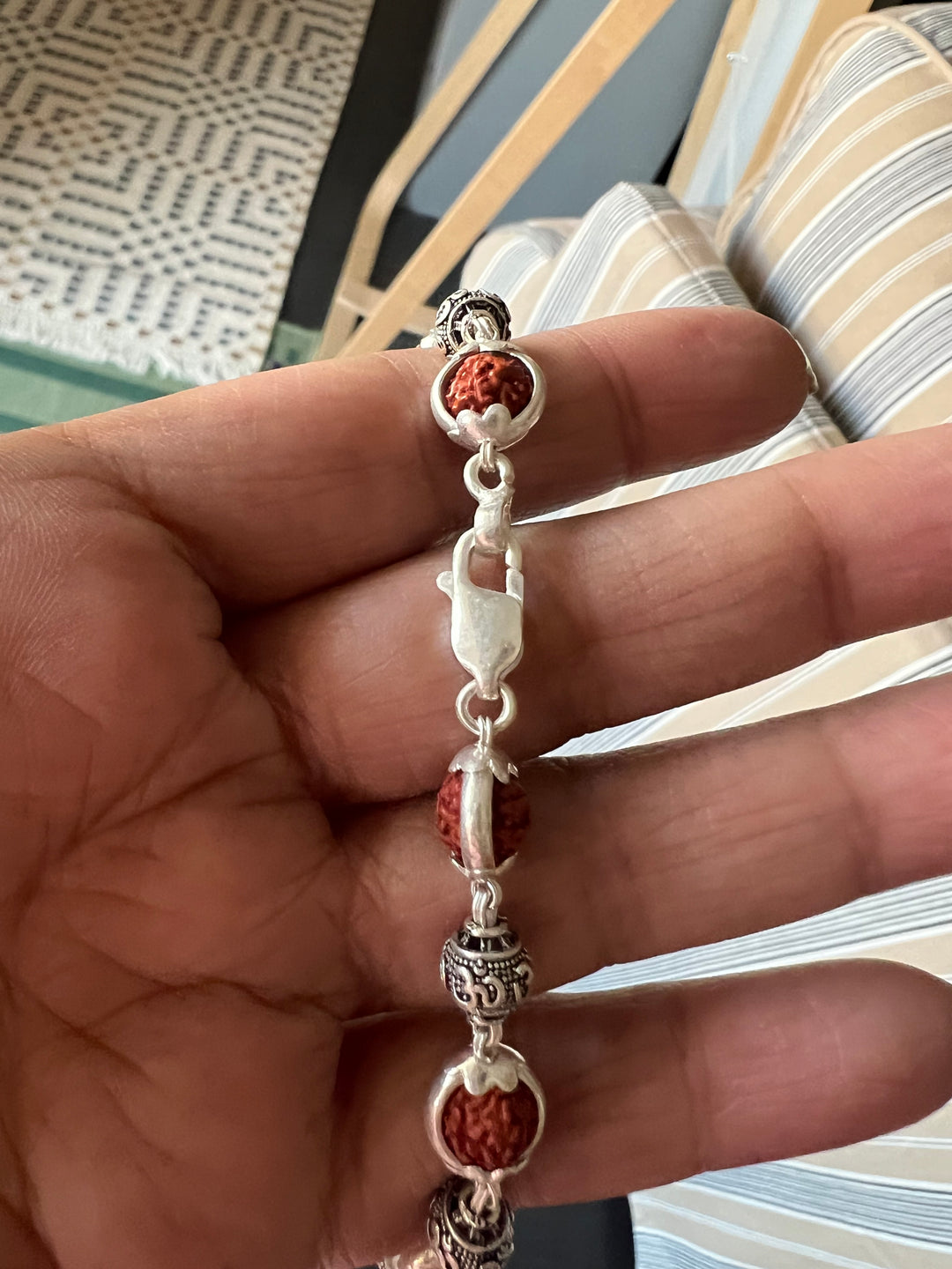 Handmade 925 Silver Necklace with Real Rudraksh & OM Beads | Spiritual Jewelry by SHIVKA