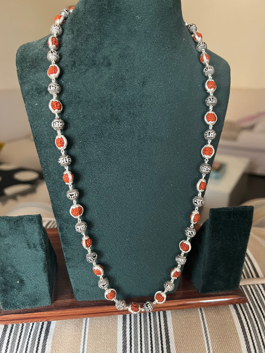 Handmade 925 Silver Necklace with Real Rudraksh & “Om Namah Shivay” Beads