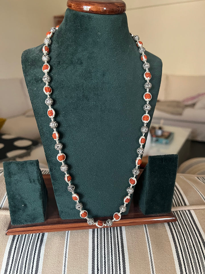 Handmade 925 Silver Necklace with Real Rudraksh & “Om Namah Shivay” Beads
