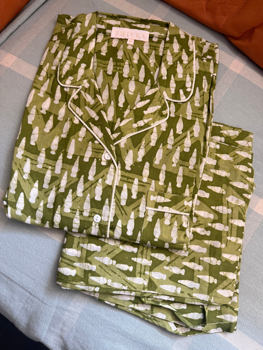 Olive Green Print Cotton Night Suit