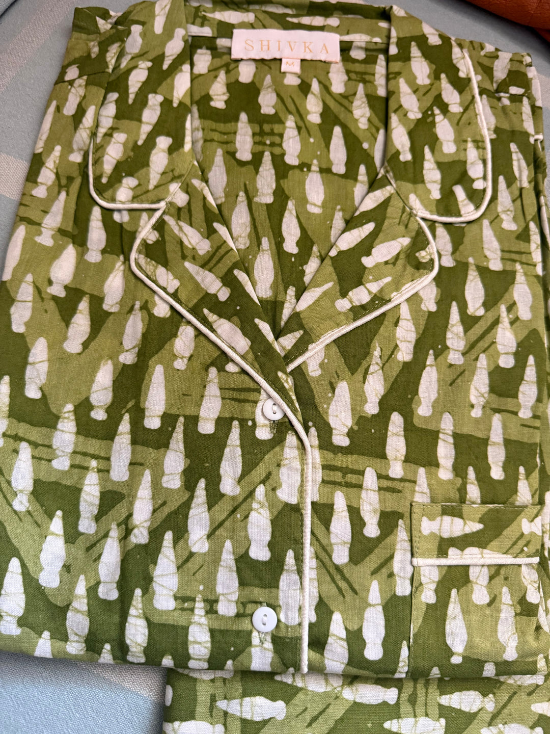 Olive Green Print Cotton Night Suit